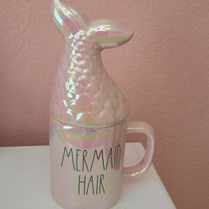 Rae Dunn Mermaid Hair Ceramic Mug With Tail Lid Irridescent
